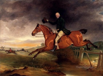  tomando Obras - Sr. George Marriott en su cazador de bahía tomando un caballo de cerca John Ferneley Snr